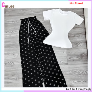 Set bộ áo thun trơn basic phối kèm quần chal ống suông rộng
