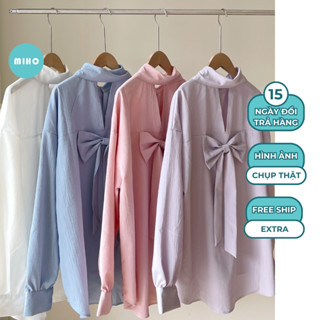 Áo Sơ Mi Nữ Kiểu Buộc Nơ Sau Lưng, Áo Sơmi Chất Vải Đũi Thoáng Mát, Áo Somi Trơn Kiểu Dáng Điệu Đà Miho House