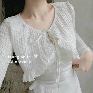Đầm 2 Dây Chẻ Tà Phối Ren Bèo Kèm Áo Khoác