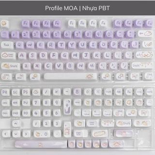 Keycap thỏ tím, nhựa PBT, profile MOA, nút keycaps bàn phím cơ, bộ nút nhựa cho bàn phím cơ, phụ kiện vặn phòng 24/7.