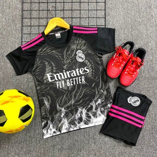 Bộ Bóng Đá Trẻ Em Real Madrid Đen Rồng 2024 Mới Nhất - Cao Cấp (Hình Thật)