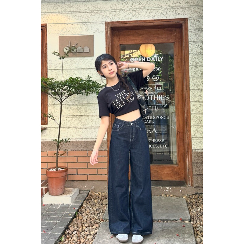 𝐌𝐢𝐧𝐢 𝐇𝐨𝐮𝐬𝐞c - Quần Ống Rộng Lưng Cao Xanh Chỉ Trắng MINI09 Jeans Premium | BigBuy360 - bigbuy360.vn