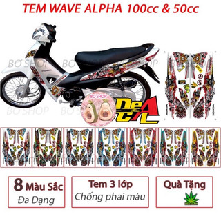 Tem rời wave alpha 100cc & 50cc gấu panda bơ shop - tem 3 lớp chống phai màu