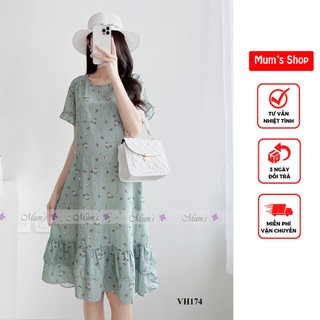 Đầm bầu công sở mum's shop 🚛 freeship 🚛 váy bầu xinh mùa hè xanh hoa nhí đuôi cá hoa nhí hai tầng