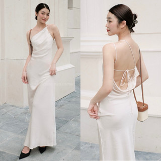 Hera dress - Đầm lụa vai lệch lưng đổ cho nữ - Form dài | Peachtea Corner