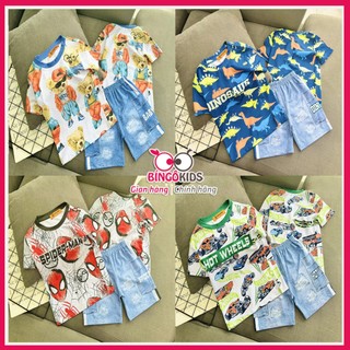Đồ bé trai thun lạnh in 3D giả jean hoạt hình xe khủng long siêu nhân 3D