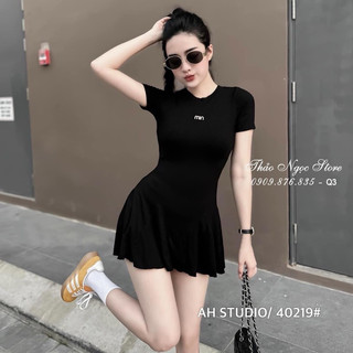 Đầm Đen Form Tôn Dáng Chữ Miu (Hình Thật) Váy Thun Đen Cổ Tròn Form Xinh Xắn