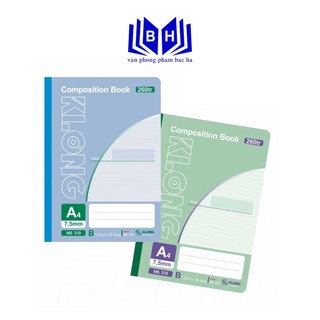 Sổ a4 kẻ ngang 260 trang klong ms310, sổ may dán gáy 260 trang a4 klong ms310