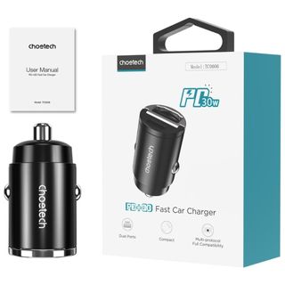 Tẩu sạc nhanh cho ô tô 30w 5a 2 cổng usb type c+ usb-a choetech tc0006