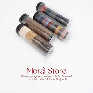 Hộp 20 chun buộc tóc moral nhiều màu sắc, dây buộc tóc trơn kèm ống đựng trong suốt