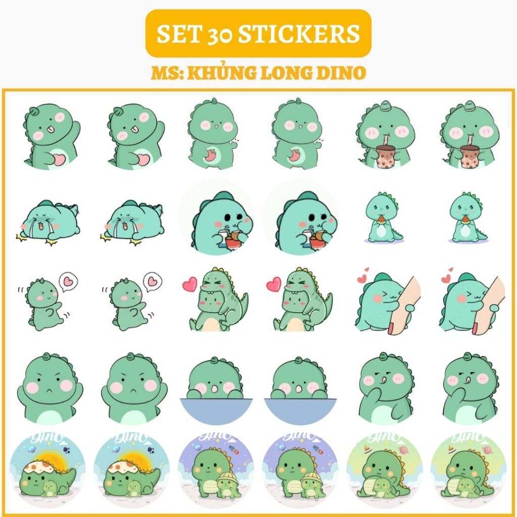 🔥 🔥SET 30 HÌNH DÁN STICKERS - KHỦNG LONG DINO 🔥