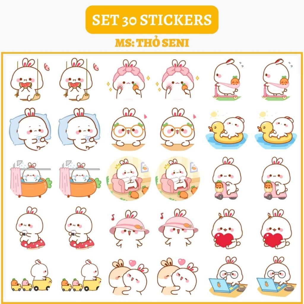 🔥SET 30 HÌNH DÁN STICKERS - THỎ SENI 🔥
