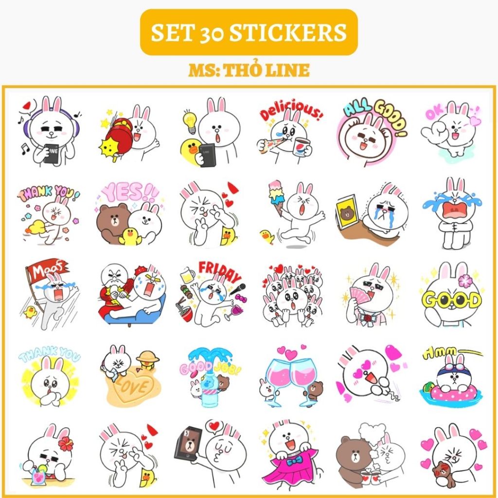 🔥SET 30 HÌNH DÁN STICKERS - THỎ LINE 🔥