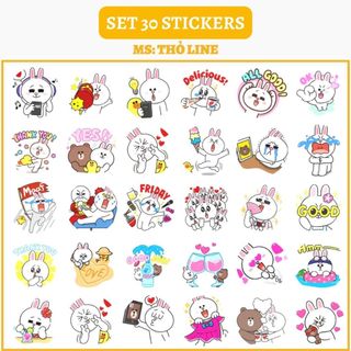 🔥SET 30 HÌNH DÁN STICKERS - THỎ LINE 🔥