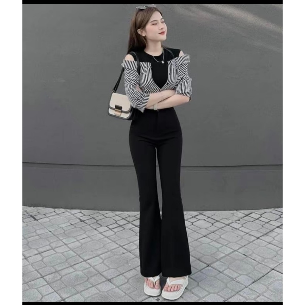Quần Tây Ống Loe Lưng Cao - Quần Tây lưng cao,chất vải TM