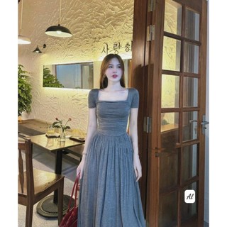 Đầm Maxi Nữ Cổ Vuông, Váy Maxi Dáng Xòe Nhún Eo Siêu Tôn Dáng, Váy Nữ Màu Trơn Đơn giản, thanh lịch
