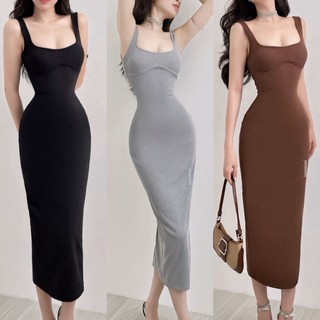 Đầm dự tiệc hai dây cổ vuông dáng dài ôm body mini Emilyshop (T)