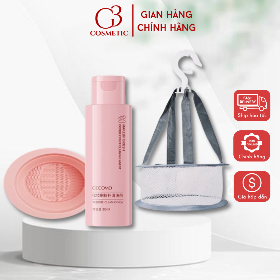 Bộ dụng cụ vệ sinh cọ trang điểm mút trang điểm set chậu rửa cọ, giỏ phơi cọ, nước rửa cọ 3 món tiện