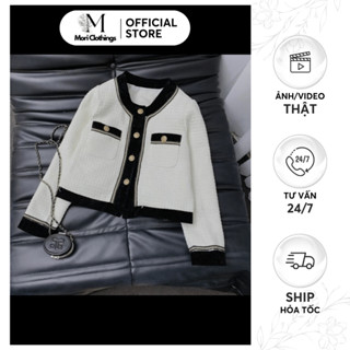  Áo Khoác Dạ Tweet Dáng Ngắn Áo Cardigan Nữ Croptop Dạ Viền Đen N282 Thời Trang Nữ | MORI CLOTHINGS 