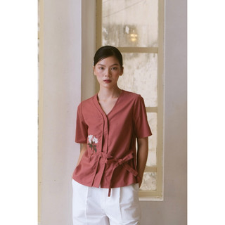 Cỏ Lau - Áo kiểu nơ một bên thêu tay Zena Top