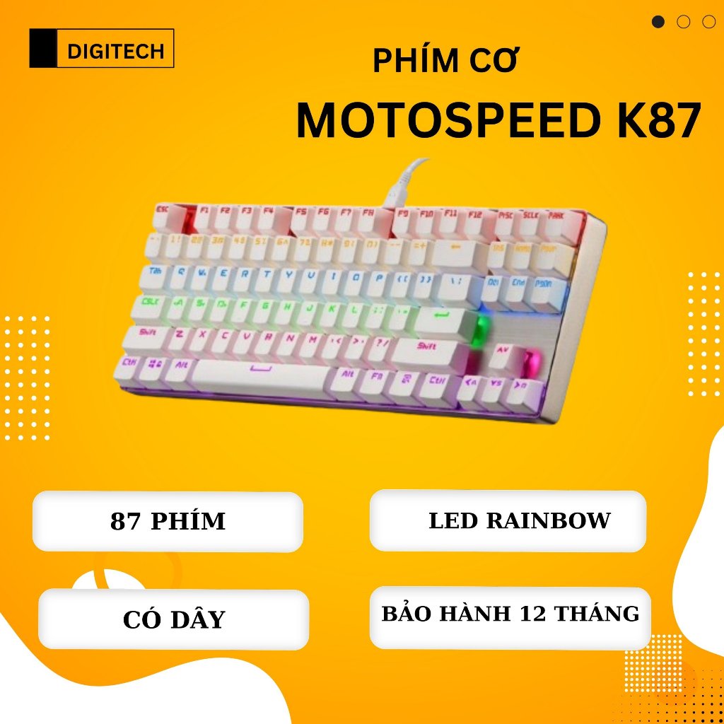 Bàn Phím Cơ, bàn phím có dây gaming MotoSpeed K87 TKL Led Backlight (K87H) - Blue Switch Bảo hành 12