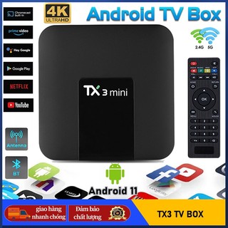 Android tv box tx3 mini 4k,dual wifi 2.4 và 5ghz,hỗ trợ kết nối bluetooth,ram 2gb,rom 16gb,android 11,amlogic s905w2