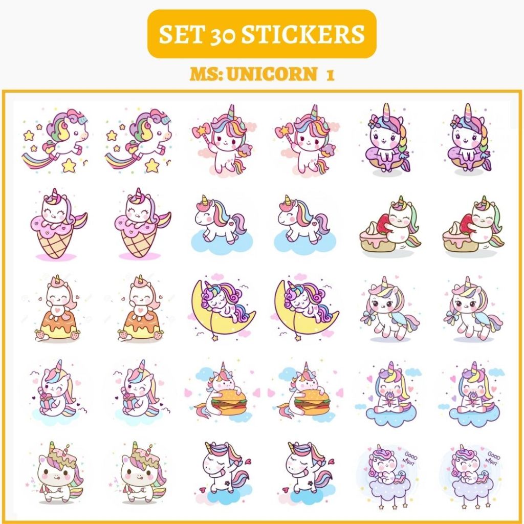 🔥SET 30 HÌNH DÁN STICKERS - UNICORN 🔥