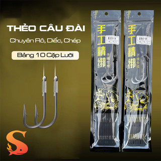  10 Cặp Lưỡi Thẻo Cước Buộc Sẵn - Thẻo đôi chuyên câu đơn câu đài đủ size - Lưỡi câu cá thẻo đôi 