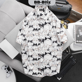  ÁO SƠ MI TAY NGẮN Nam BB-Boiz Form BigSize 80kg - 130kg | Họa Tiết Mèo Kem | Mã SMMKE