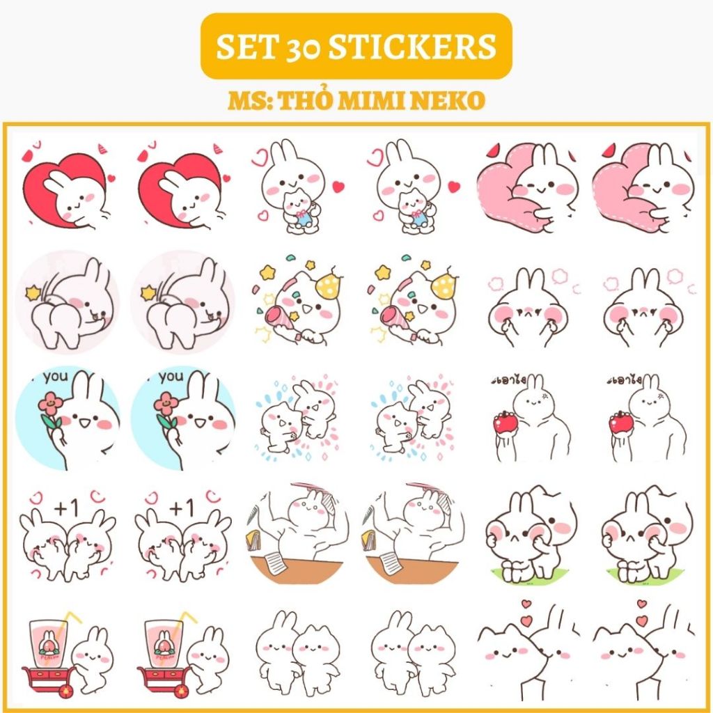 🔥SET 30 HÌNH DÁN STICKERS - THỎ MIMI NEKO 🔥
