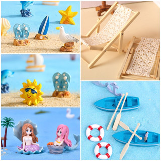 Mô hình ghế ngồi bãi biển, thuyền gỗ, phao bơi_Phụ kiện trang trí, đạo cụ chụp ảnh bãi biển thu nhỏ