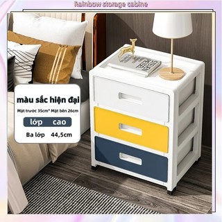Ngăn kéo đựng đồ màu xanh dễ thương, tủ đầu giường bằng nhựa nhiều tầng có ngăn kéo
