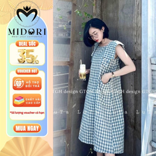 Váy Bầu babydoll kẻ caro chất vải đũi lông cao cấp đi dự tiệc công sở Bigsize dáng dài MIDORI