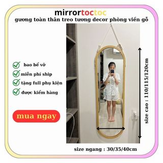 Gương soi toàn thân treo tường, Gương oval toàn thân viền gỗ deocr trang trí phòng tặng phụ kiện nhiều kích thước