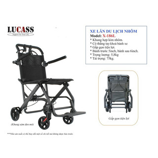 Xe lăn du lịch xếp gọn khung nhôm Lucass X186L