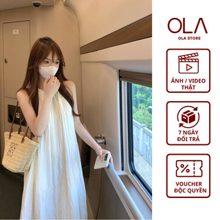 Váy maxi cổ yếm đi biển không tay dáng dài, váy đi biển cổ tròn bánh bèo cúp ngực dáng suông lên ảnh không lộ bụng