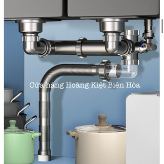 Bộ xiphong, ống xả thoát nước bồn rửa chén đôi phi 110 thoát nước nhanh, ngăn mùi hôi