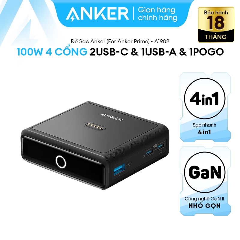 Đế Sạc Anker 100W (For Anker Prime)  4 cổng [1 từ tính & 2 USB-C & 1USB-A] - A1902