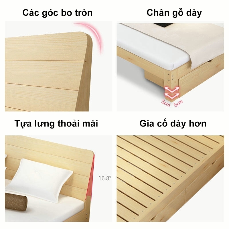 ALVIN Giường gỗ tự nhiên hiện đại, đơn giản cho gia đình, giường đôi 1.8m dày dặn, phù hợp cho phòng ngủ chính | BigBuy360 - bigbuy360.vn