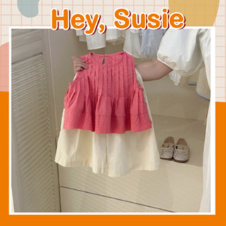 Hey Susie S6203- Set Bộ Đồ Áo Dáng Babydoll Màu Hồng Quần Xuông Kem Cho Bé Gái Từ 10-27kg