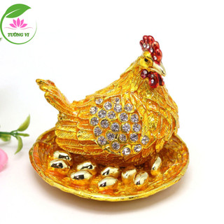 Gà đẻ trứng vàng phong thủy, gà mái ấp trứng vàng, vật phẩm phong thủy chiêu tài hút lộc, cao 7,2cm