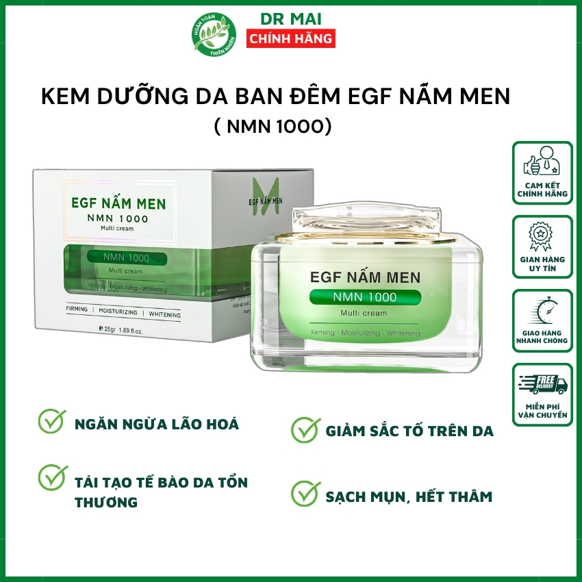Dr Mai, Kem dưỡng trắng da ban đêm dr mai, ngăn ngừa lão hóa EGF Nấm men Nmn 1000 25g