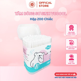 Tăm bông sơ sinh, bông ngoáy tai trẻ em Vcoool kháng khuẩn que giấy hộp 200 chiếc hàng xuất nhật