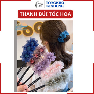 Thanh búi tóc hoa trà 3D phụ kiện cột tóc hình hoa