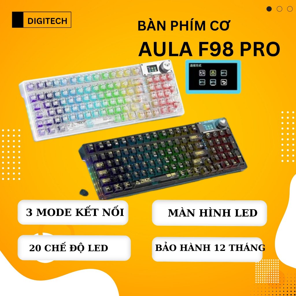 Bàn Phím Cơ Không Dây, phím gaming Aula F98 PRO 3-mode Hotswap Led RGB- bảo hành 12 tháng