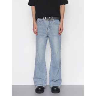 Quần jean nam ống loe suông thiết kế basic Naxxramas flared denim màu xanh wash Brokeboiz