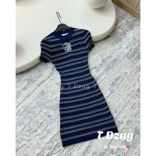 Váy kẻ ôm body hoa trà hàng QCL1