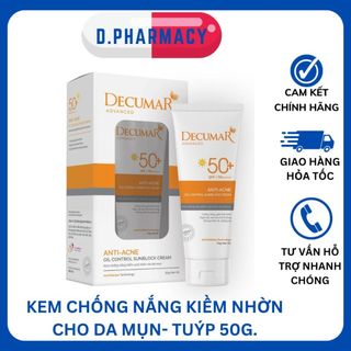 Kem chống nắng kiểm soát nhờn cho da mụn Decumar50g, kiểm soát nhờn, thẩm thấu nhanh, SPF 50+, PA+++