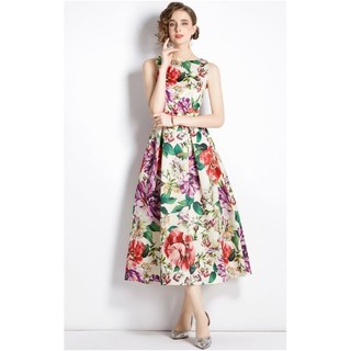 Đầm midi họa tiết hoa CaIvin KIein Floral-print fit&flare midi dress