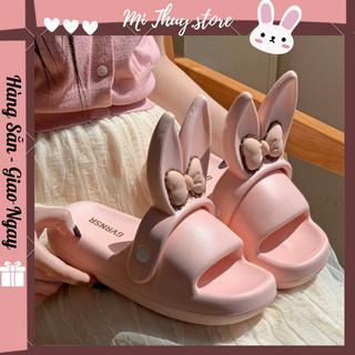 Dép nữ quai ngang bánh mì  đế 4 cm Mẫu THỎ NƠ TAI DÀI 2024